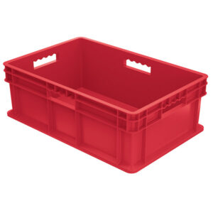 Akro-Mils Straight Wall Container, Solid Sides & Base, 23 3/4"L x 8 1/4"H x 15 3/4"W, Red, 1/Each