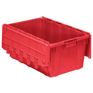 Buckhorn Attached Lid Container, Textured Bottom, 27"L x 17"W x 12"H, Red, 1/Each