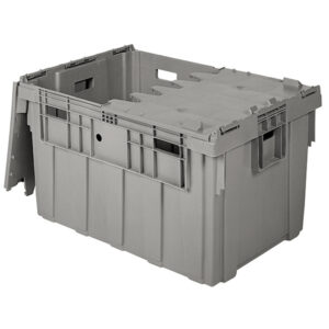 Buckhorn Attached Lid Container, Smooth Bottom w/ Open Handholds, 34"L x 24"W x 20"H, Light Gray, 1/Each