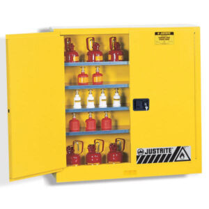 Justrite Sure-Grip EX Piggyback/Wall Cabinet w/ Manual Doors & 5 Shelves, 20 gal