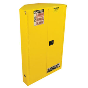 Justrite Sure-Grip EX Corner Safety Cabinet, 45 gal, 65 1/4"H x 43"W x 21 3/4"D, Yellow, 1/Each