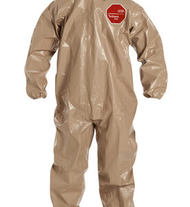 DuPont Large Tan Tychem 5000, 18 mil Chemical Protective Coveralls With Hood, Elastic Wrists And Attached Socks