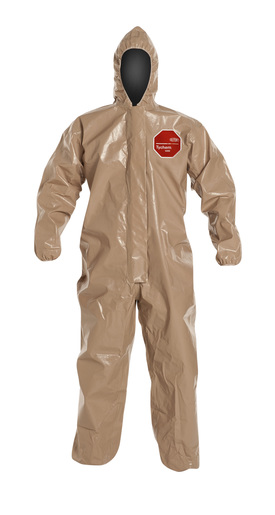 DuPont X-Large Tan Tychem 5000, 18 mil Chemical Protective Coveralls With Hood, Elastic Wrists And Ankles