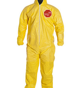 DuPont Large Yellow Tychem 2000, 10 mil Chemical Protective Coveralls With Hood, Elastic Wrists And Attached Socks