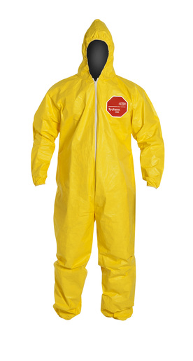 DuPont X-LargeYellow Tychem 2000, 10 mil Chemical Protective Coveralls With Hood, Elastic Wrists And Ankles