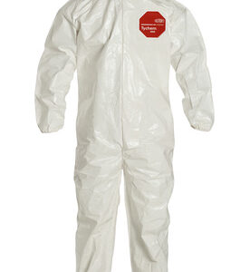 DuPont X-Large White Tychem 4000, 12 mil Chemical Protective Coveralls With Hood, Elastic Wrists And Attached Socks