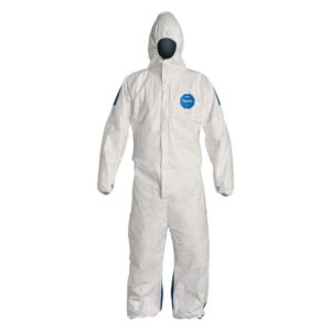 DuPont WhiteBlue Tyvek 400D 5.9 mil Tyvek ProShield Bib PantsOveralls With Attached Hood