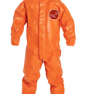 DuPont X-Large Orange Tychem 6000 FR 34 mil Chemical Protective Coveralls With Respirator Fitting Hood, Elastic Wrists And Attached Socks