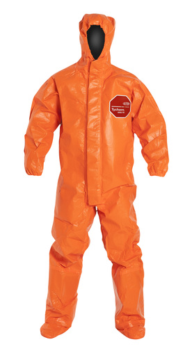 DuPont X-Large Orange Tychem 6000 FR 34 mil Chemical Protective Coveralls With Respirator Fitting Hood, Elastic Wrists And Attached Socks