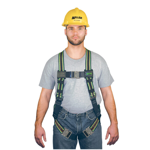 Honeywell Miller DuraFlex Harness w/ Quick Connect Buckle Chest & Leg Straps, Comfort D-Pad, Universal, Lime/Black, 1/Each