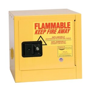 Eagle 2 Gallon Yellow 18 Gauge Steel Benchtop Safety Storage Cabinet With (1) Self-Closing Door, (1) Shelf, (2) Vents, Warning Labels And 3-Point Latch System (For Flammable Liquids)