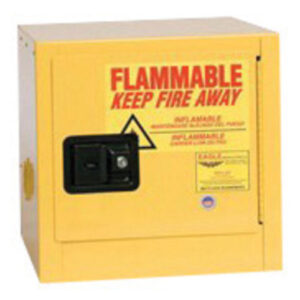 Eagle 2 Gallon Yellow 18 Gauge Steel Benchtop Safety Storage Cabinet With (1) Manual Close Door, (1) Shelf, (2) Vents, Warning Labels And 3-Point Latch System (For Flammable Liquids)