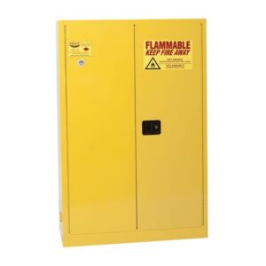 Eagle 45 Gallon Yellow 18 Gauge Steel Safety Storage Cabinet With (2) Sliding Self-Closing Doors, (2) Shelves, (2) Vents, Warning Labels And 3-Point Latch System (For Flammable Liquids)