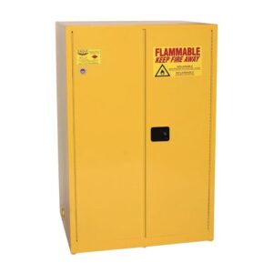 Eagle 90 Gallon Yellow 18 Gauge Steel Safety Storage Cabinet With (2) Manual Close Doors, (2) Shelves, (2) Vents, Warning Labels And 3-Point Latch System (For Flammable Liquids)