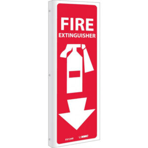 NMC Fire Extinguisher Sign, Rigid Plastic, 12" x 4", White/Red, 1/Each