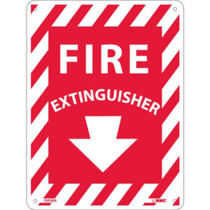 NMC Fire Extinguisher Sign, Rigid Plastic, 12" x 9", White/Red, 1/Each