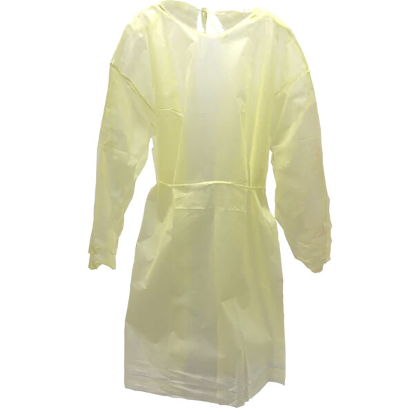 POLYPROPYLENE GOWN, YELLOW 25 GSM SPUNBONDED FABRIC, OPEN BACK WITH TIES, ELASTIC WRISTS, FOR GENERAL PURPOSE, NON-MEDICAL USE, 50 PIECES/CASE