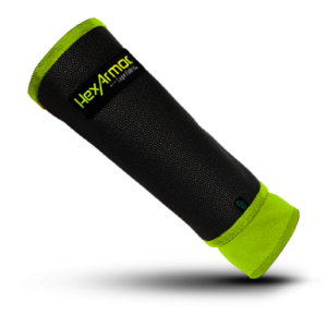 HEXARMOR BLACK AND GRAY SUPERFABRIC CUT RESISTANT ARMGUARD WITH SPANDEX WRIST INSERT AND THUMB HOLE