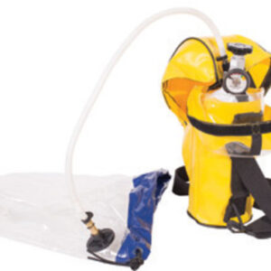North by Honeywell 3000 psi ER5000 High Flow Escape Breathing Apparatus With 5 Minute 3AL Cylinder, Carry Pouch, Refillable Cylinder, Valve And Pressure Gauge Assembly, Breathing Tube, Protective Air Hood, And Regulator
