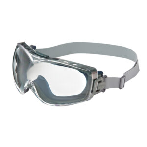 Honeywell Uvex Stealth OTG Indirect Vent Chemical Splash Over The Glasses Goggles With Blue Low Profile Wrap Around Frame And Clear HydroShield Anti-Fog Lens