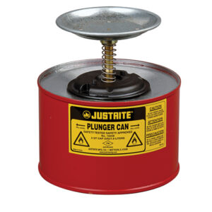 Justrite 2 Quart Red Galvanized Steel Safety Plunger Can With 5" Dasher Plate And BrassRyton Plunger Assembly (For Flammables)