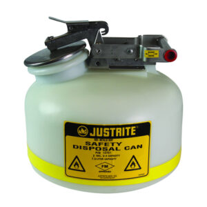 Justrite 2 Gallon Translucent White HDPE Liquid Disposal Can With Stainless Steel Hardware (For Flammables and Corrosives)