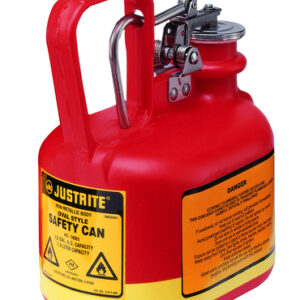 Justrite 12 Gallon Red Polyethylene Type | Non-Metallic Oval Safety Can With Stainless Steel Hardware (For Flammables)