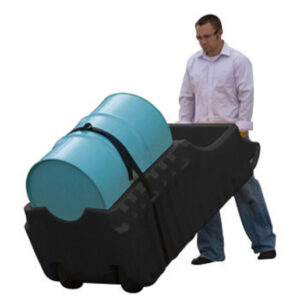Justrite 32" X 72" X 26" EcoPolyBlend Black Polyethylene Spill Containment Drum Caddy