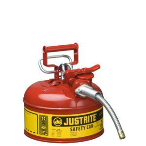 Justrite 1 Gallon Red AccuFlow Galvanized Steel Type II Vented Safety Can With Stainless Steel Flame Arrester And 58" Metal Hose (For Flammable Liquids)