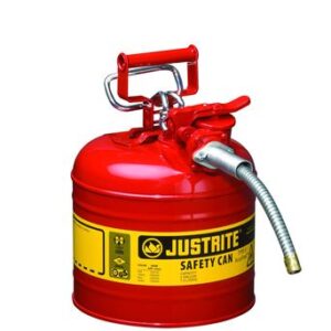 Justrite 2 Gallon Red AccuFlow Galvanized Steel Type II Vented Safety Can With Stainless Steel Flame Arrester And 58" Metal Hose (For Flammable Liquids)