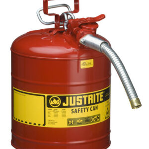 Justrite 5 Gallon Red AccuFlow Galvanized Steel Type II Vented Safety Can With Stainless Steel Flame Arrester And 1" Metal Hose (For Flammable Liquids)
