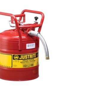 Justrite 5 Gallon Red AccuFlow Galvanized Steel Type II Vented Safety Can With Flame Arrester, 1" Metal Hose And Roll Bar (For Flammables)