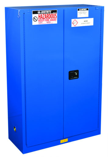 Justrite Sure-Grip EX Hazardous Material Safety Cabinet, 45 gal, 2 Shelf, 65"H x 43"W x 18"D, Blue, 1/Each