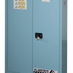 Justrite 45 Gallon Blue Sure-Grip EX 18 Gauge Cold Rolled Steel Safety Cabinet With (2) Self-Closing Doors And (2) Adjustable Shelves (For Corrosive Acids)
