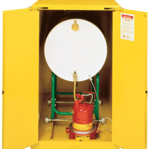 Justrite 55 Gallon Yellow Sure-Grip EX 18 Gauge Cold Rolled Steel Horizontal Drum Safety Cabinet With (2) Self-Closing Doors And Cradle Track (For Flammable Liquids)