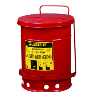 Justrite 6 Gallon Red Galvanized Steel Oily Waste Can With Foot Lever Opening Device
