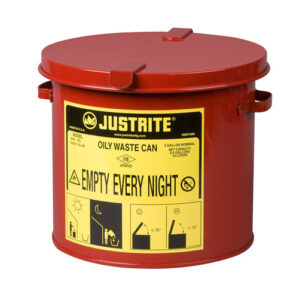 Justrite 2 Gallon Red Galvanized Steel Countertop Oily Waste Can With Hand Operated Opening Device