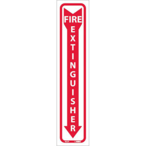 NMC Fire Extinguisher Sign, Pressure Sensitive Vinyl, 18" x 4", White/Red, 1/Each