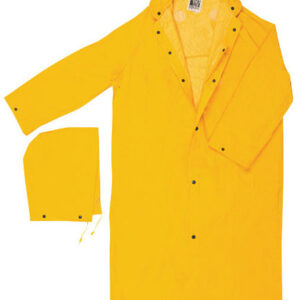 MCR SAFETY YELLOW 49" CLASSIC PLUS .35 MM POLYESTER AND PVC 2-PIECE COAT WITH DETACHABLE HOOD AND CORDUROY COLLAR