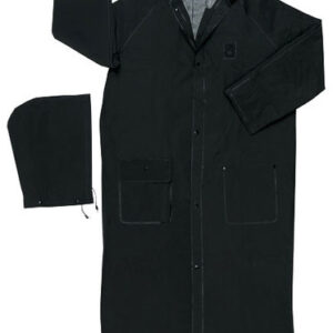 MCR SAFETY BLACK 60" CLASSIC .35 MM POLYESTER AND PVC 2-PIECE COAT WITH DETACHABLE HOOD AND CORDUROY COLLAR