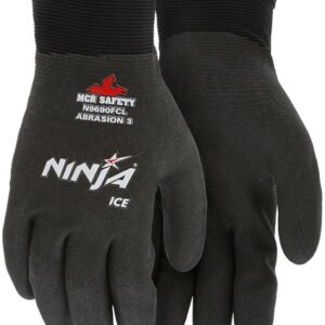 MEMPHIS GLOVE BLACK NINJA ICE FC 7 GAUGE ACRYLIC TERRY LINED GENERAL PURPOSE COLD WEATHER GLOVES WITH KNIT WRIST, 15 GAUGE NYLON SHELL AND HPT FOAM SPONGE FULLY COATED