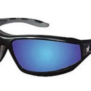 Crews Reaper Regular Safety Glasses With Black Polycarbonate Frame, Blue Diamond Mirror Polycarbonate Duramass Anti-Scratch Lens And Gray Temple Sleeve And Removable Foam Gasket