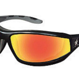 Crews Reaper Regular Safety Glasses With Black Polycarbonate Frame, IndoorOutdoor Fire Mirror Polycarbonate Duramass Anti-Scratch Lens And Gray Temple Sleeve And Removable Foam Gasket