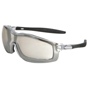 Crews Rattler Safety Glasses With Silver Nylon Frame, Clear IndoorOutdoor Mirror Polycarbonate Duramass Anti-Fog Anti-Scratch Lens And Adjustable Head Band