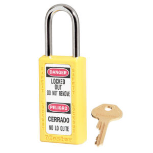 Master Lock Yellow Thermoplastic Zenex 6 Pin Tumbler Padlock Steel Shackle