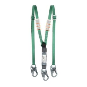 MSA V-Series Standard Energy Absorbing Lanyard, Twin Leg w/ 36C Small Snap Hooks, 6'', Green, 1/Each