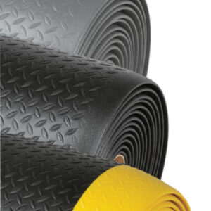 Superior Manufacturing 3' X 12' Black With Yellow Edge Dyna-Shield PVC Sponge Notrax Anti-Fatigue Floor Mat