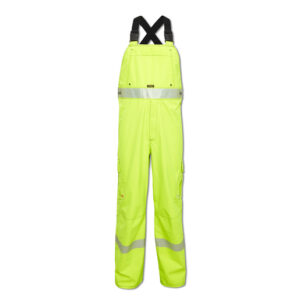 NATIONAL SAFETY APPAREL FLUORESCENT YELLOW GORE-TEX PYRAD FOUL WEATHER FLAME RESISTANT BIB WITH BUCKLE CLOSURE