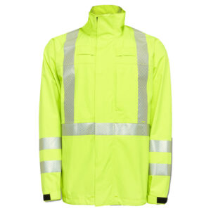NATIONAL SAFETY APPAREL FLUORESCENT YELLOW GORE-TEX PYRAD FOUL WEATHER FLAME RESISTANT JACKET WITH ZIPPER CLOSURE