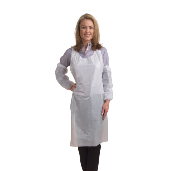 1.25 MIL WHITE POLYETHYLENE APRON, EMBOSSED, 28" X 46", INDIVIDUALLY POLYBAGGED